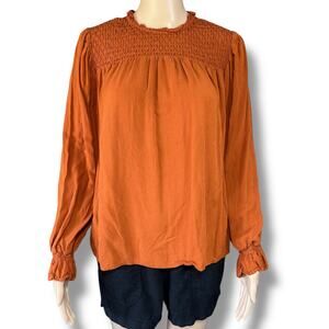 A New Day Womens Blouse Shirt Top Ruffle Accents Long Sleeve Orange Medium